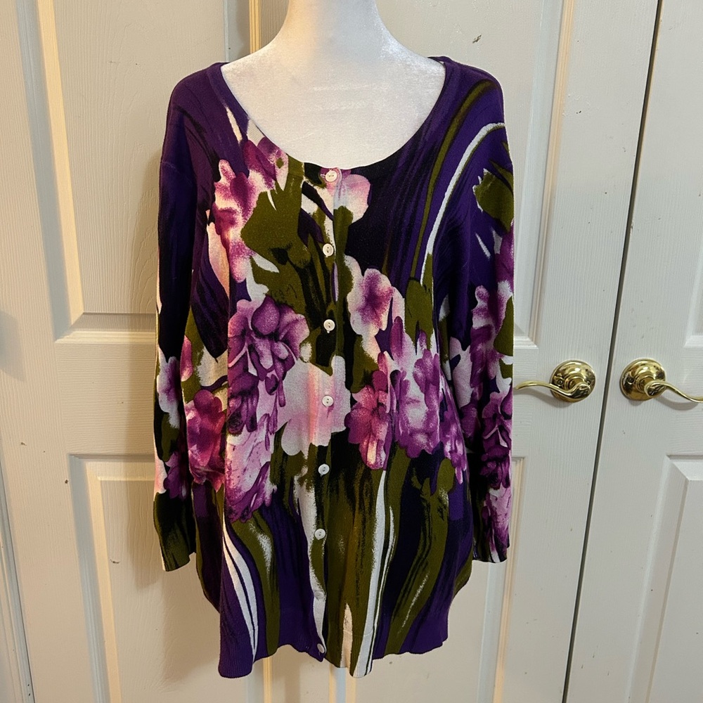 Joseph A vivid floral cardigan, 2X